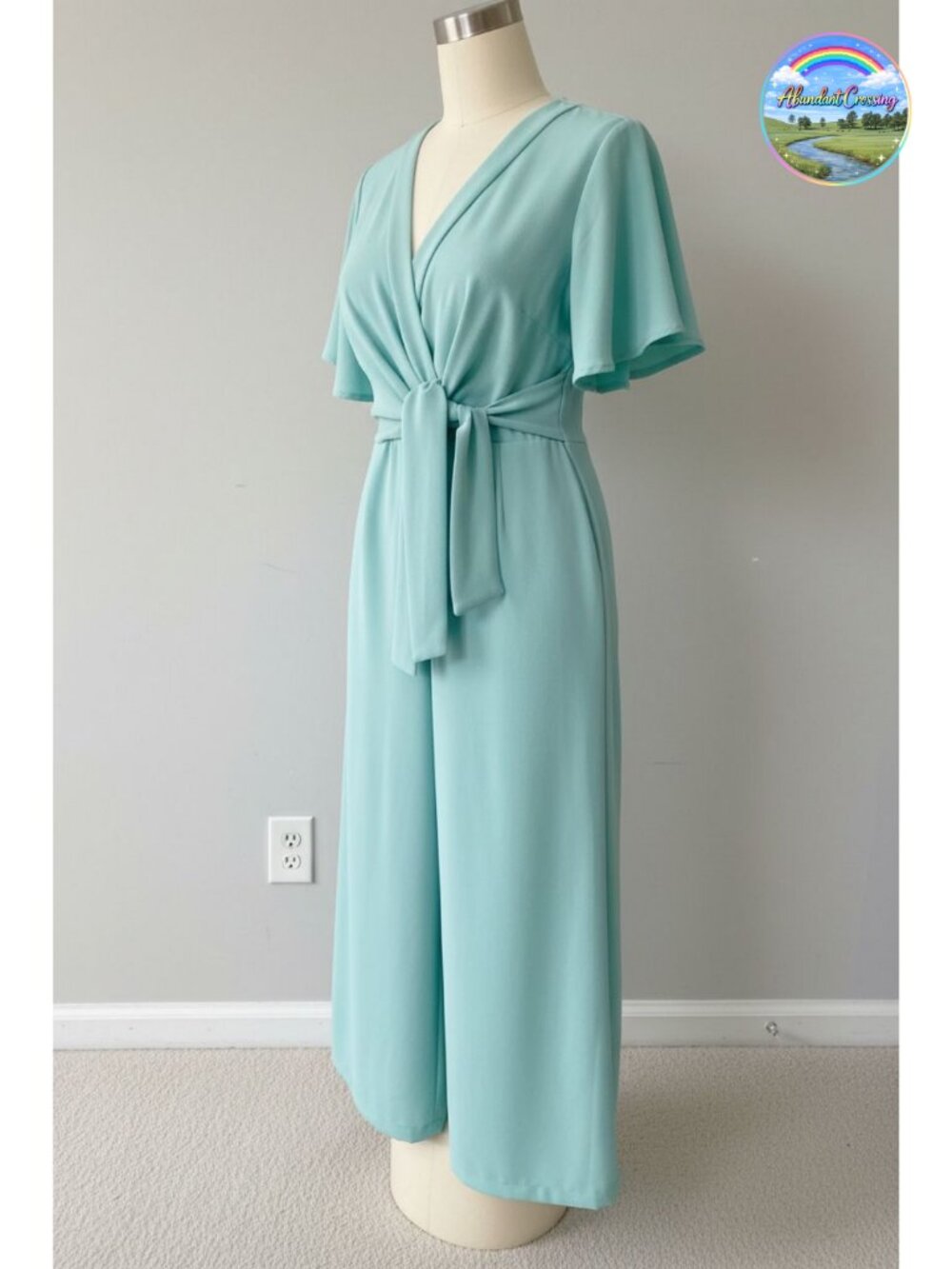 Womens Wide Leg Jumpsuit Short Sleeve Tie Knot Front Chiffon Long Romper